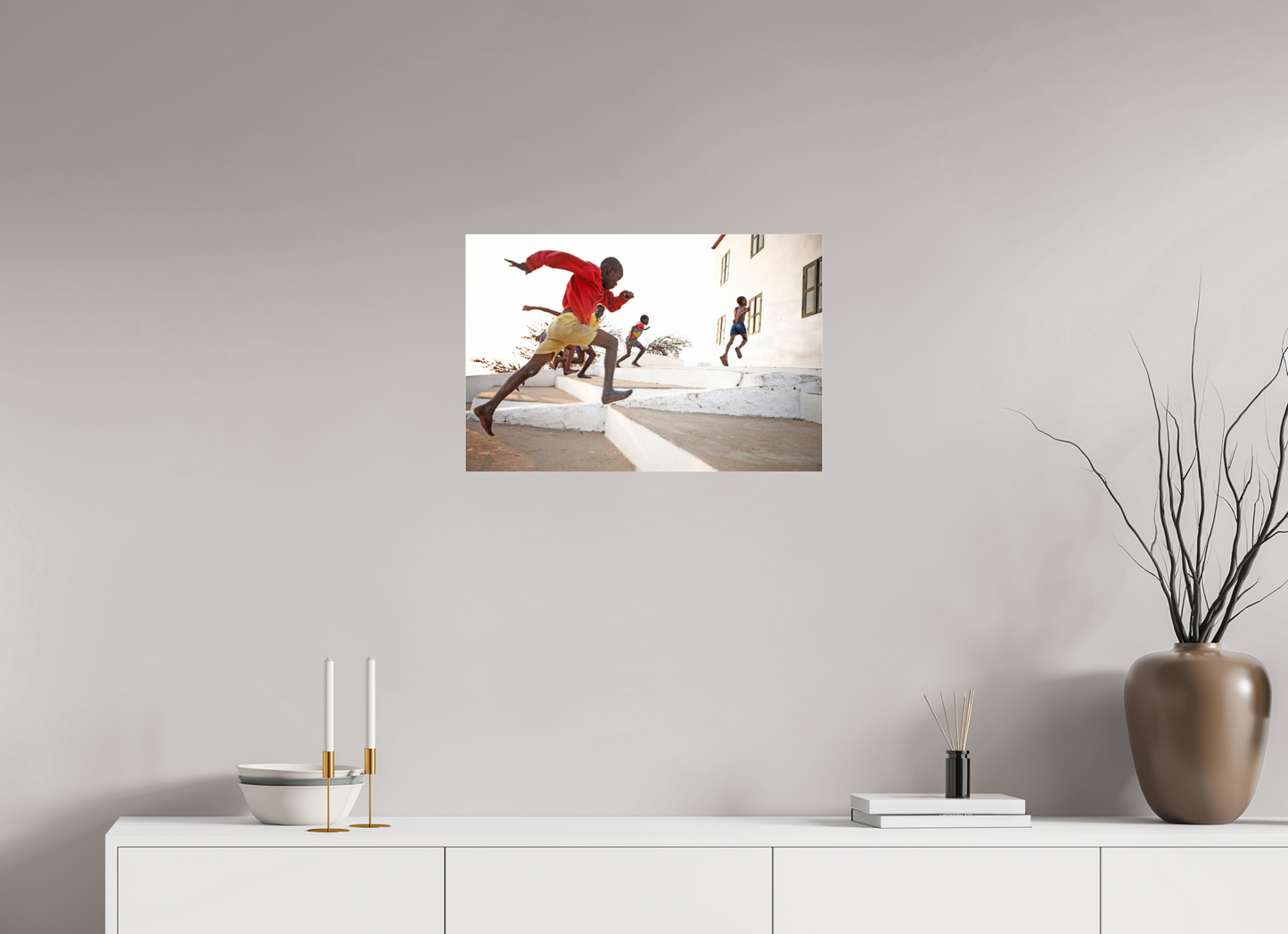 24 x 16″, Frameless Acrylic Glass Angolan Boys Running