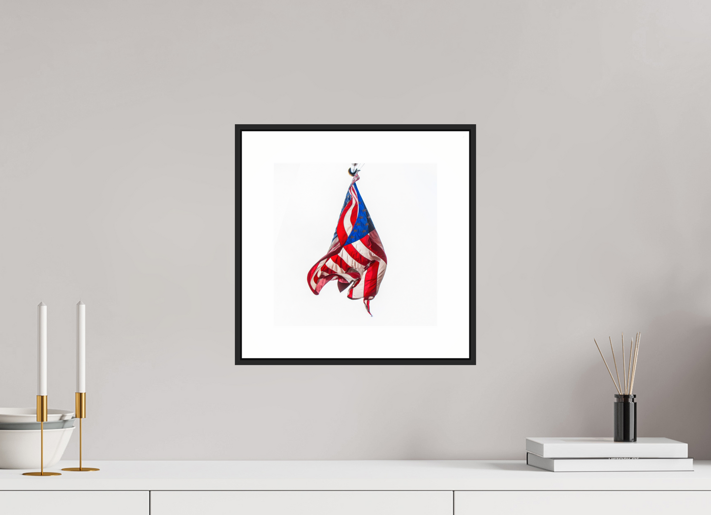 10 x 10″, Black Matte Frame Crumpled USA Flag