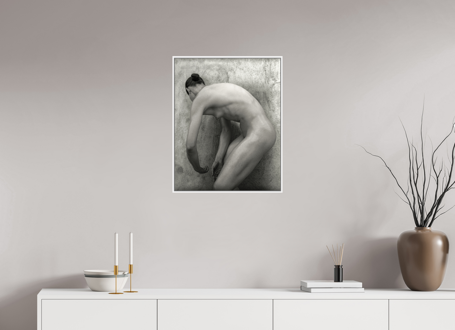20 x 25″, White Matte Frame, No Border Nude 60