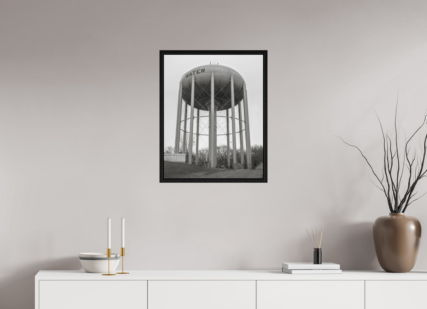 20 x 25″, Floater Frame Grey Water Tower