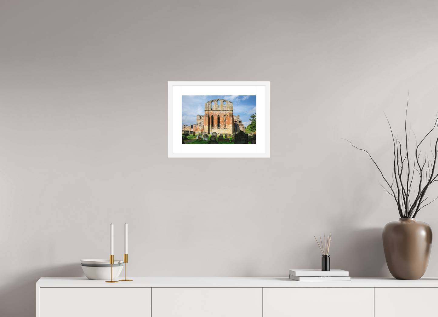 15 x 10″, Solid 0.8" White Wood Frame With 2" Natural White Passe-Partout with Museum Glass Ruins of Cathedral of Saint Andrew