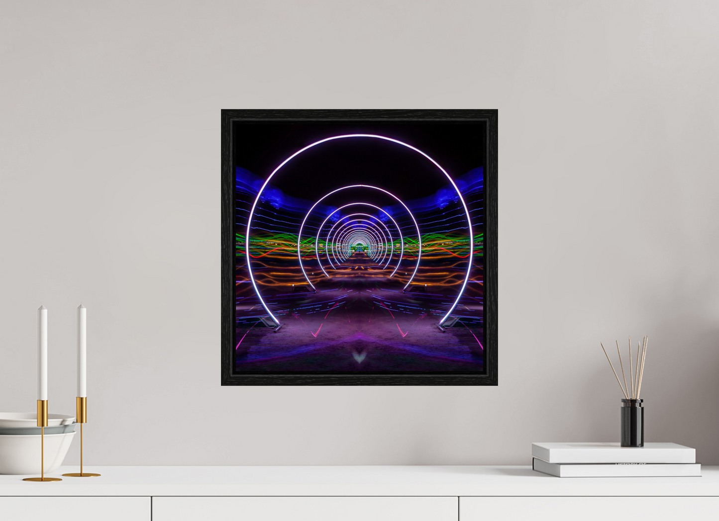 15 x 15″, Floater Frame Burning Man - Concentric Circles of Light