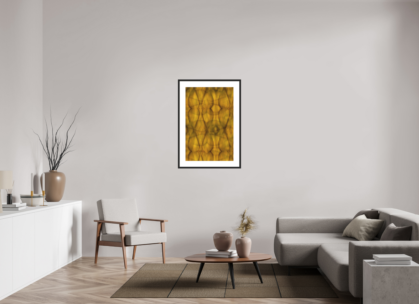 24 x 36.7″, Solid 0.8" Black Wood Frame With 3" Natural White Passe-Partout with Museum Glass Abstract No. 73