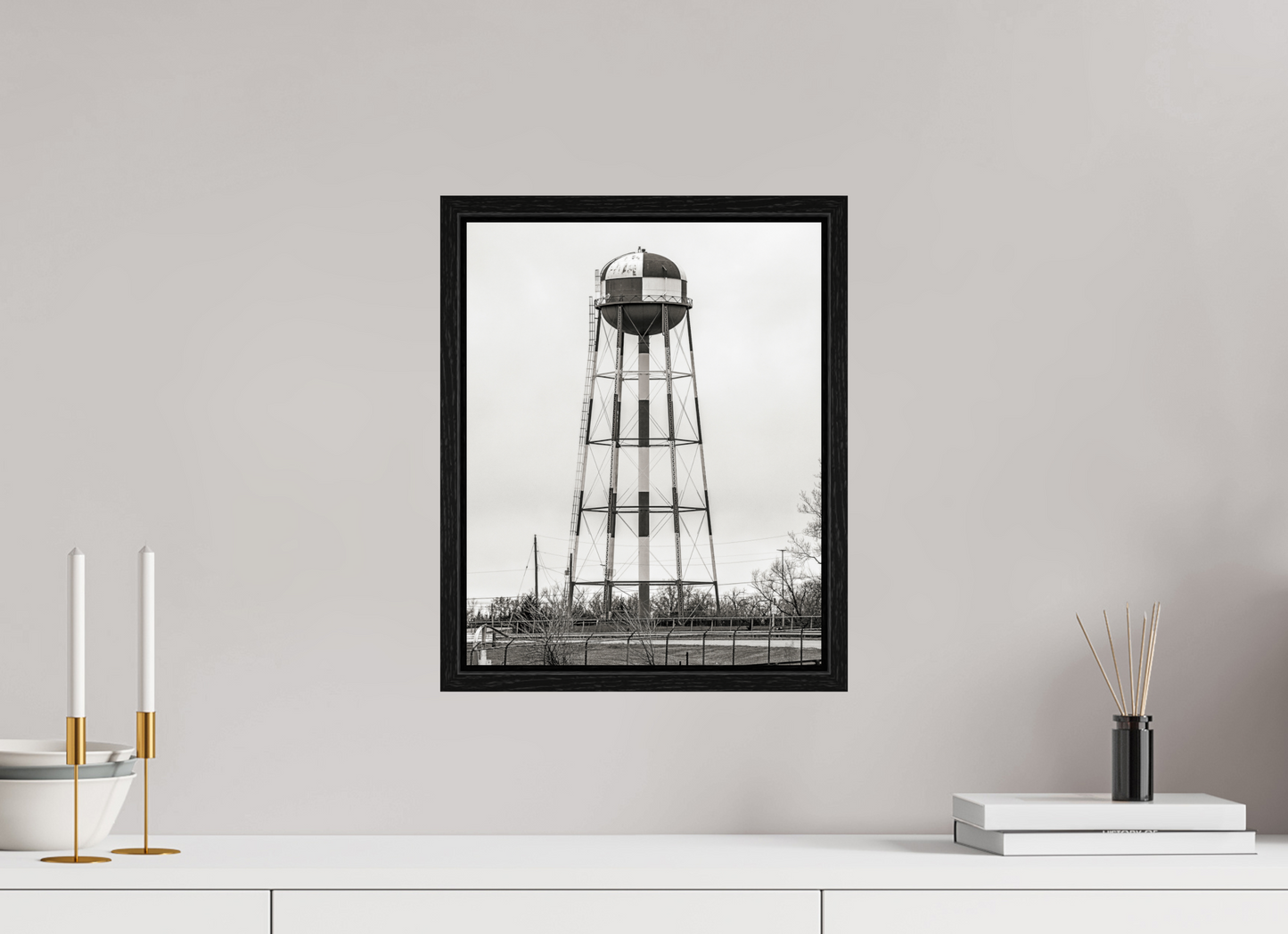 12 x 15″, Floater Frame Checkered Water Tower