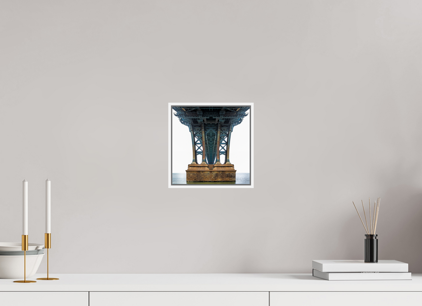 8 x 8″, White Matte Frame, No Border Manhattan Bridge