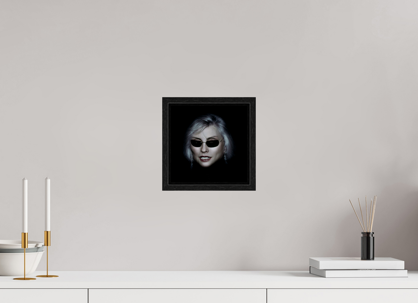 8 x 8″, Floater Frame Debbie Harry Wearing Glasses