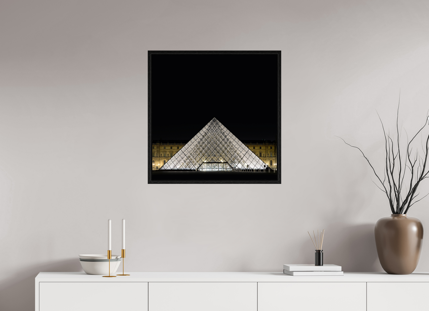 25 x 25″, Floater Frame The Louvre Pyramid