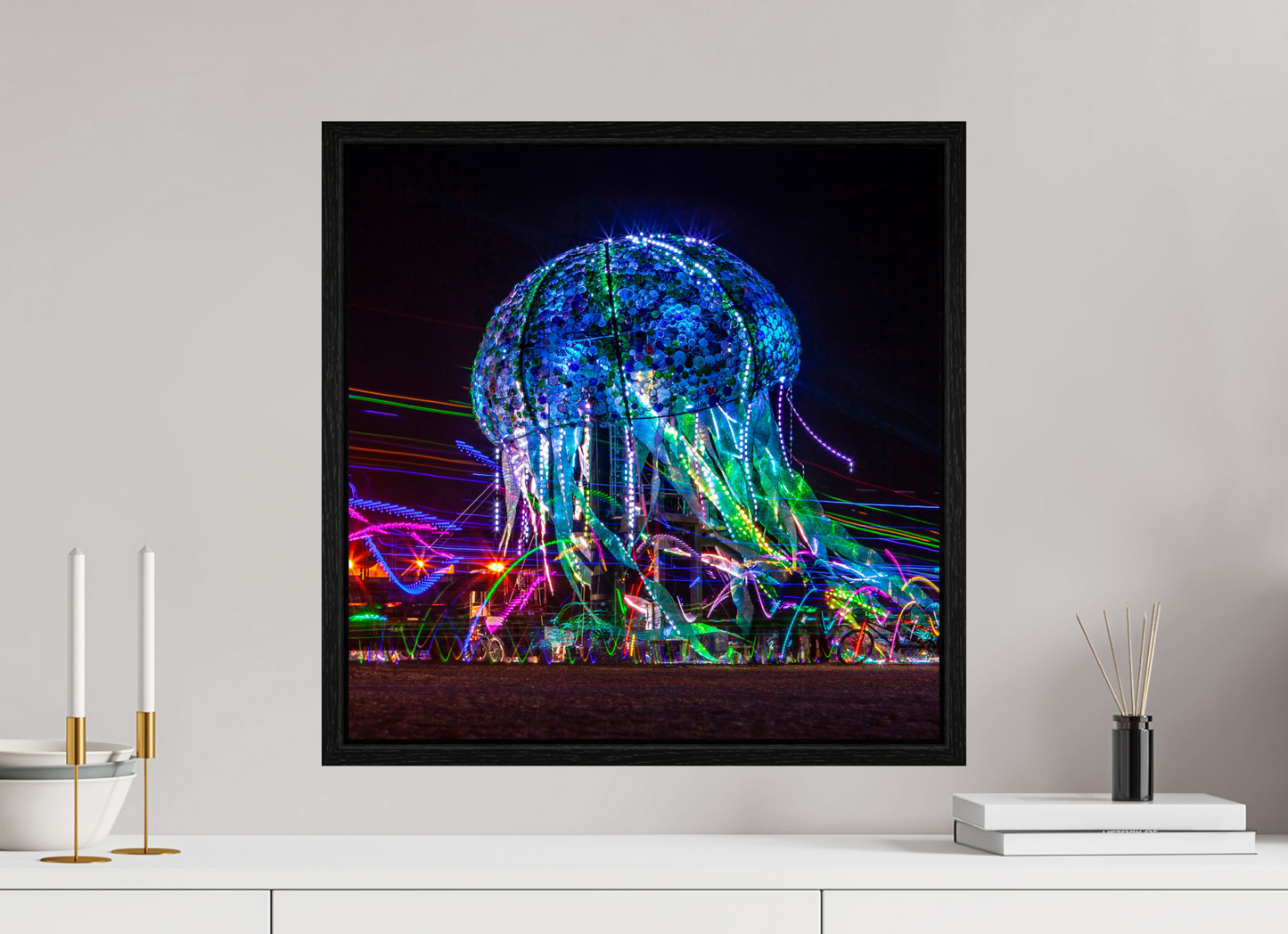 20 x 20″, Floater Frame Burning Man - Glass Jellyfish