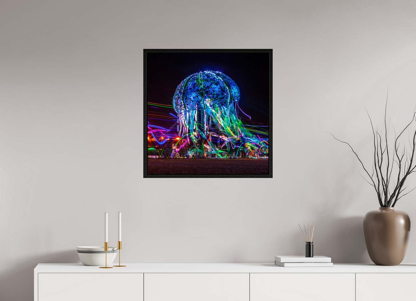 25 x 25″, Floater Frame Burning Man - Glass Jellyfish