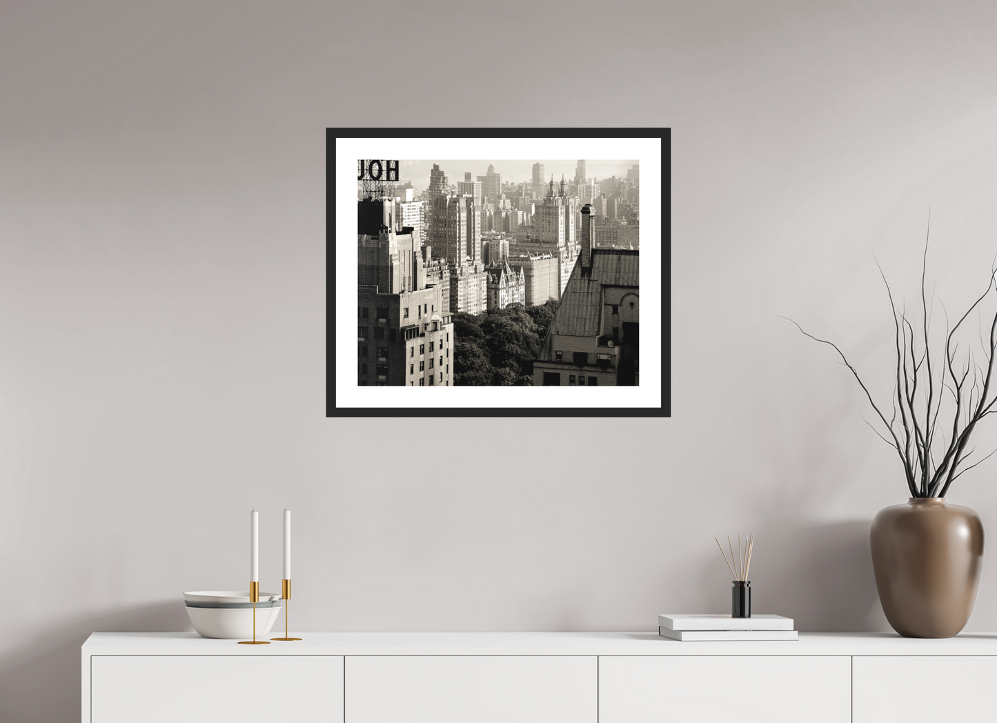 24.8 x 20″, Solid 0.8" Black Wood Frame With 2" Natural White Passe-Partout with Museum Glass The Dakota