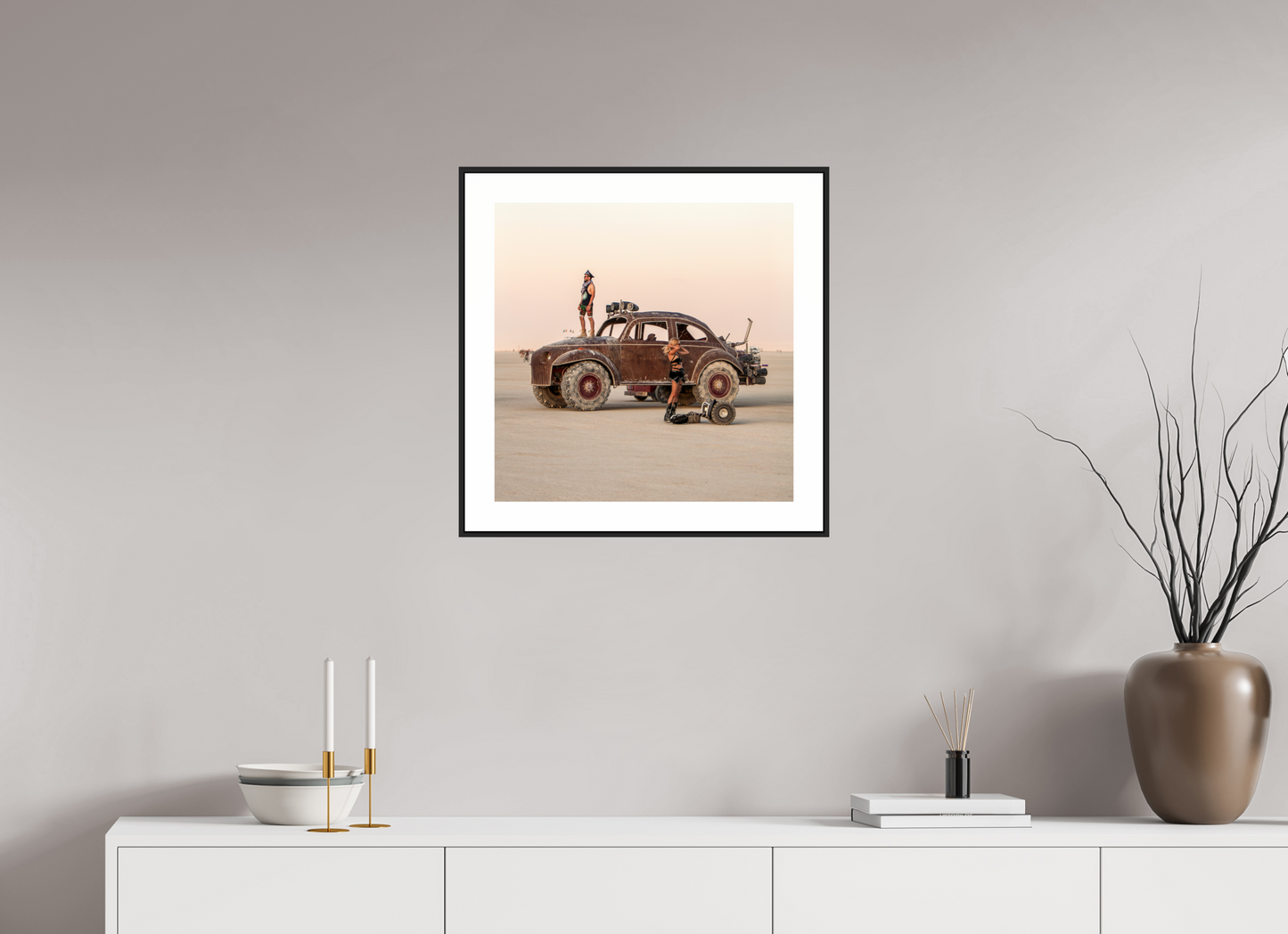 20 x 20″, Black Matte Frame Burning Man - Art Car Large VW