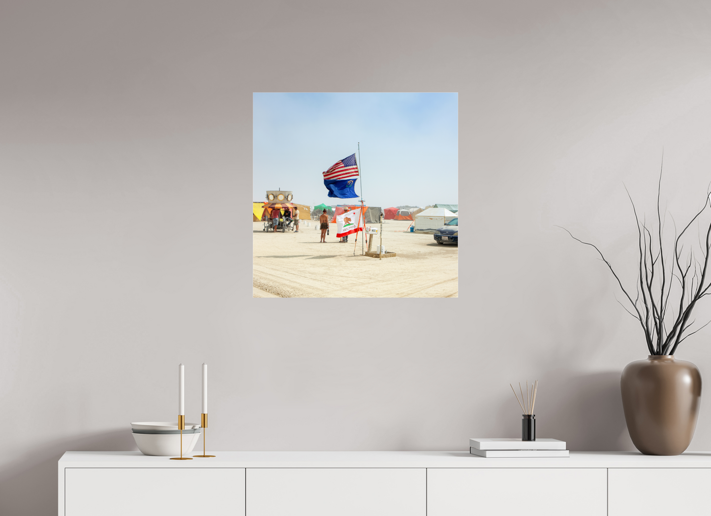 25 x 25″, Frameless Acrylic Glass Burning Man - Woman with Flags