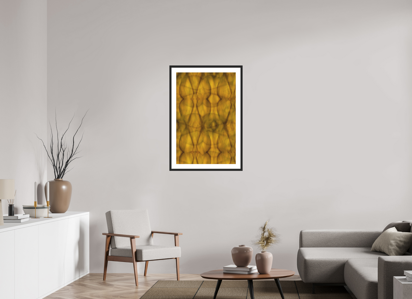 24 x 36.7″, Solid 0.8" Black Wood Frame With 2" Natural White Passe-Partout with Museum Glass Abstract No. 73