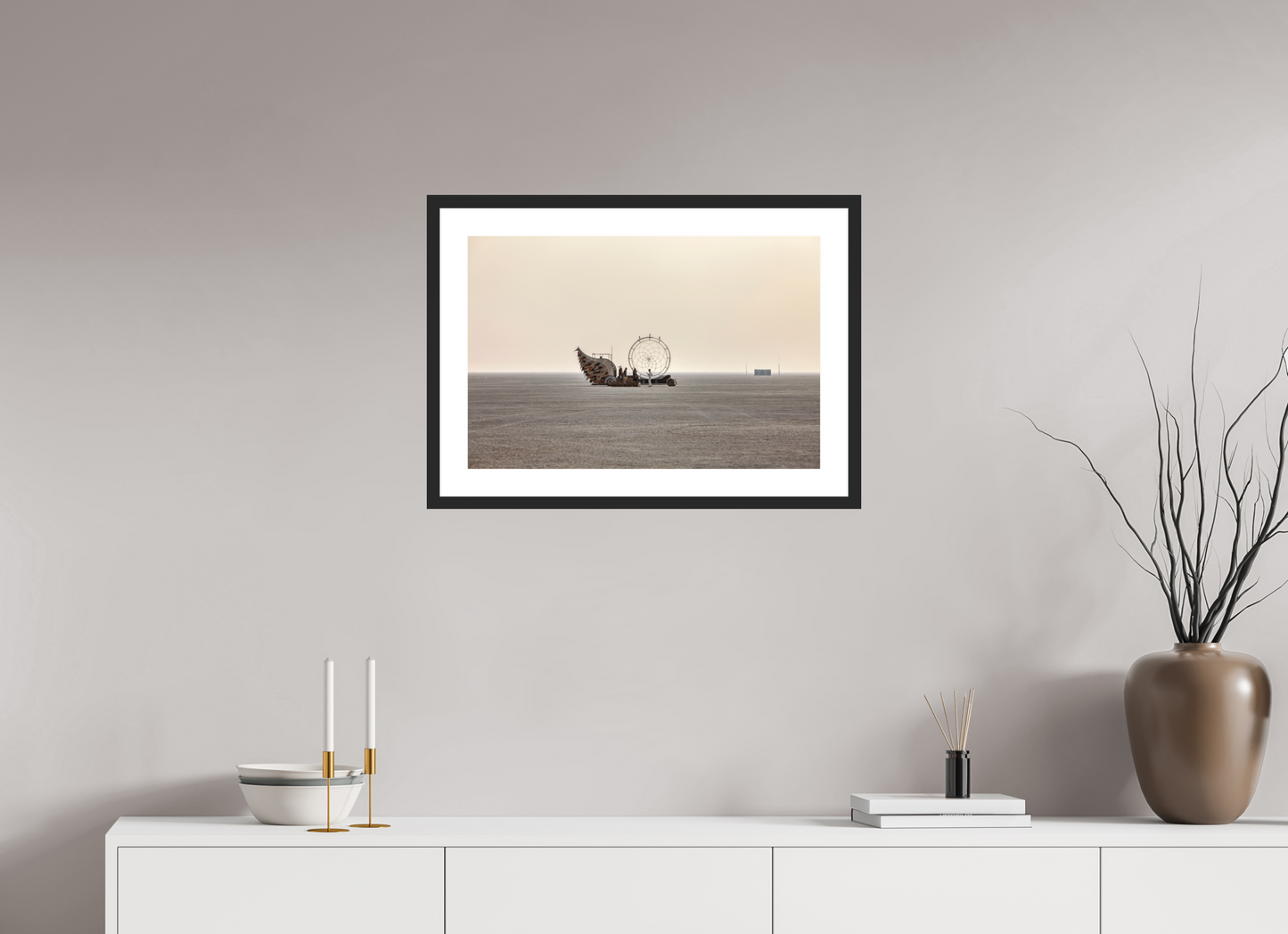 24 x 16″, Solid 0.8" Black Wood Frame With 2" Natural White Passe-Partout with Museum Glass Burning Man