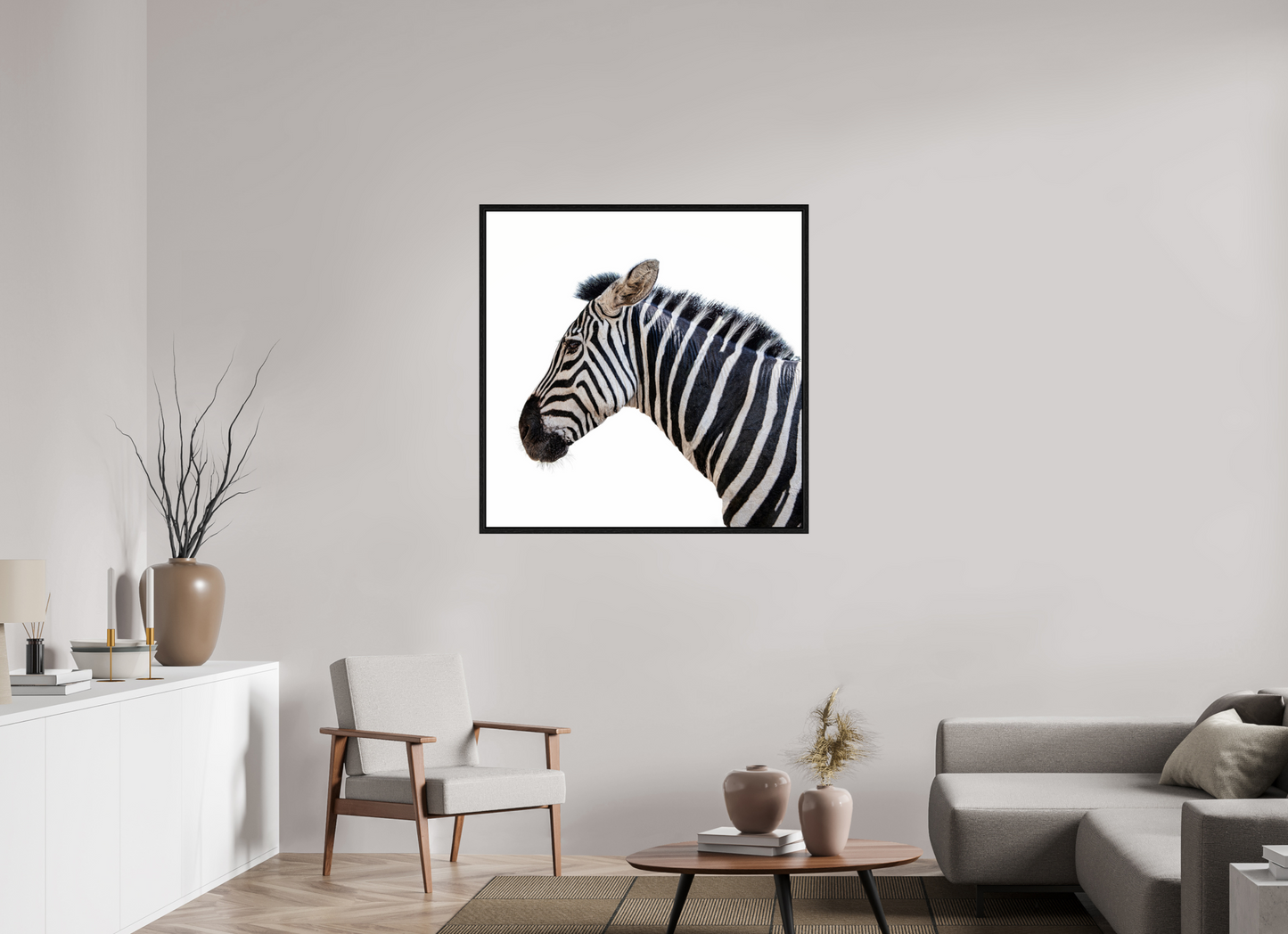 40 x 40″, Floater Frame Zebra