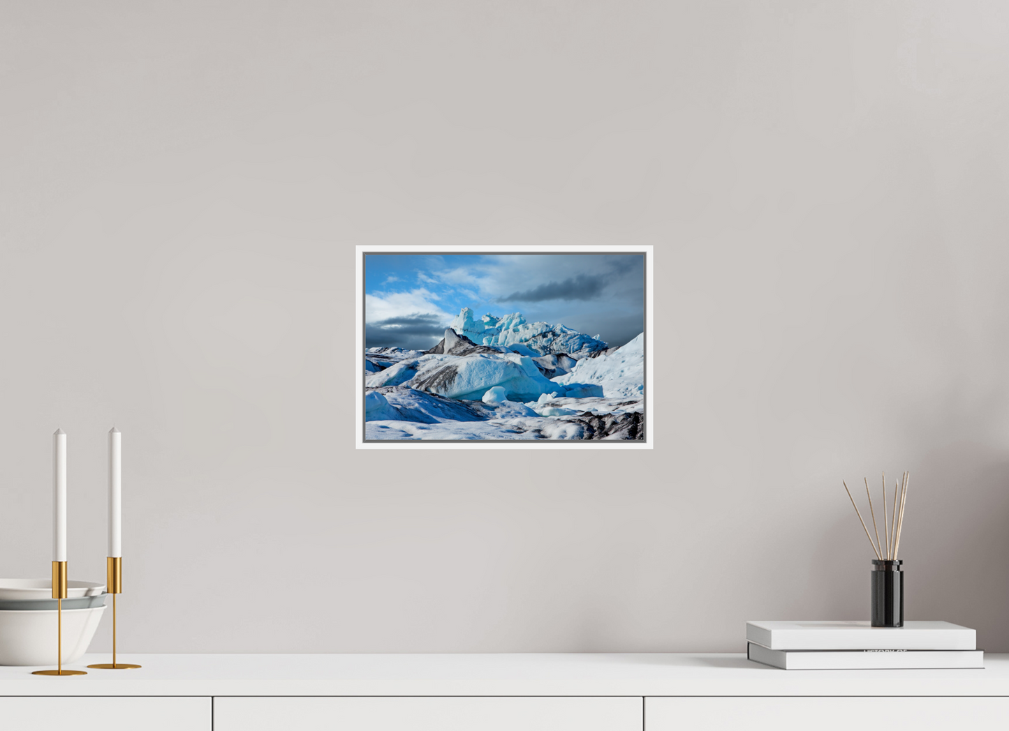 12 x 8″, White Matte Frame, No Border Iceland Icebergs