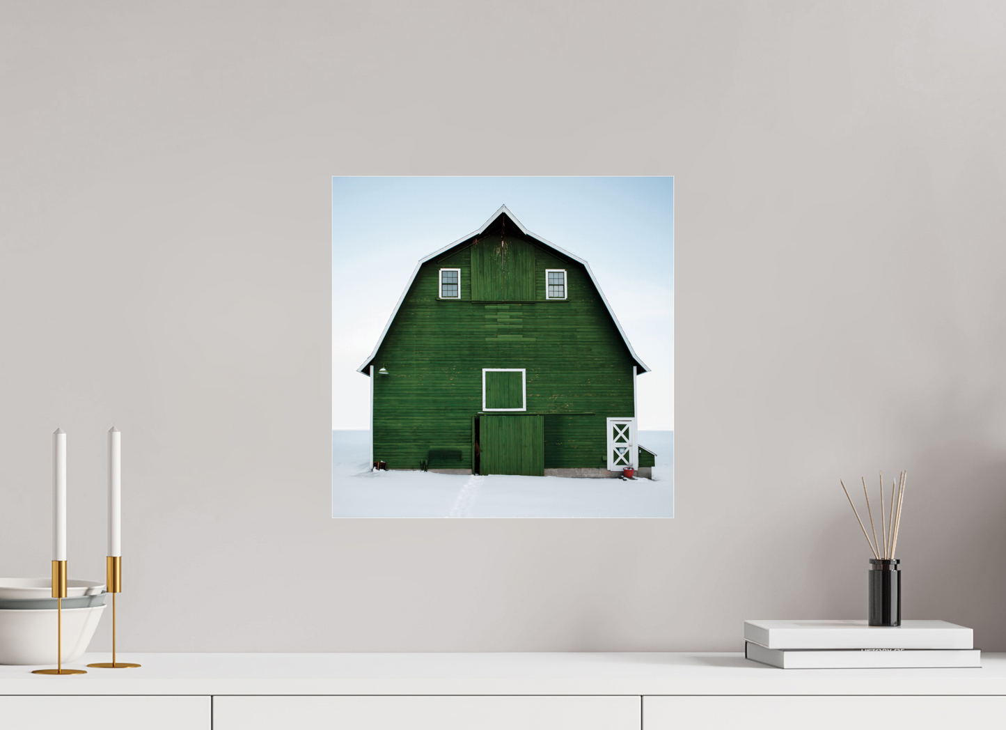 15 x 15″, Frameless Acrylic Glass Green Barn