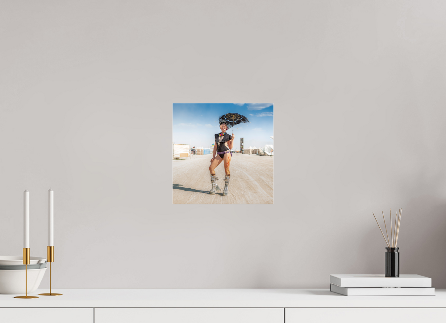 10 x 10″, Frameless Acrylic Glass Burning Man - Attendee with Parasol