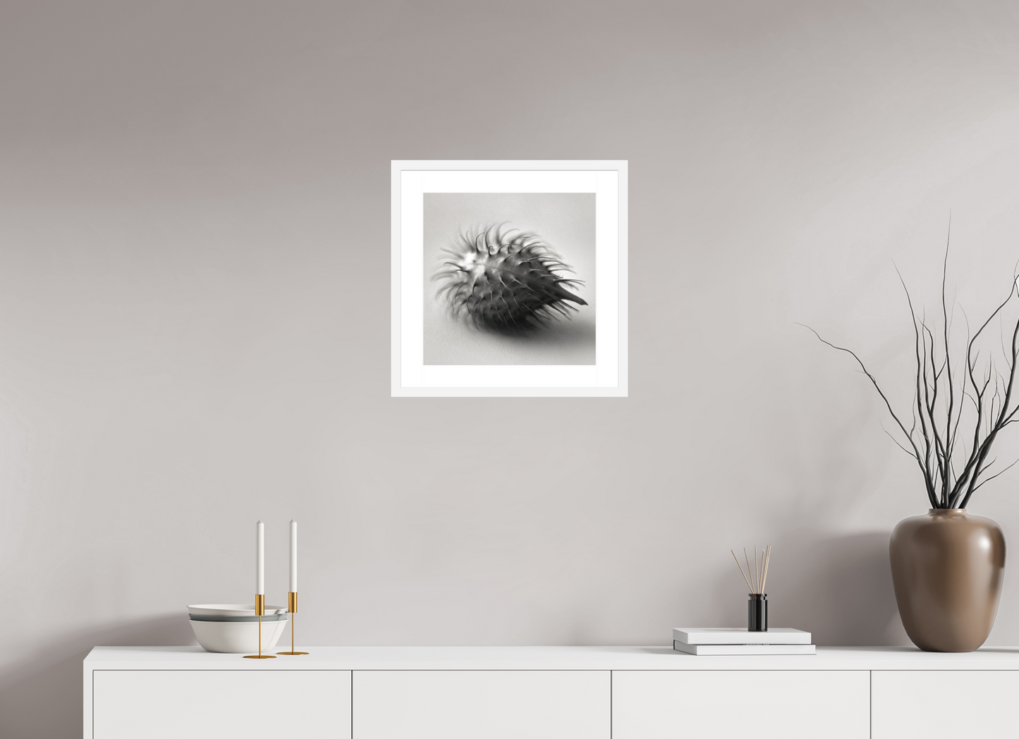 15 x 15″, Solid 0.8" White Wood Frame With 2" Natural White Passe-Partout with Museum Glass Pod