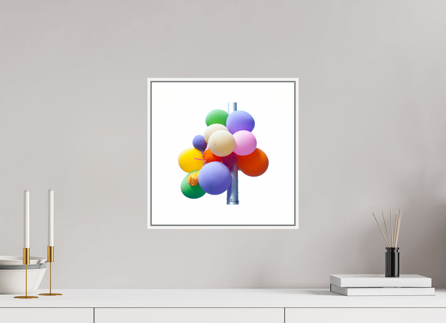 Colorful Ballons Tied to a Lamp Post