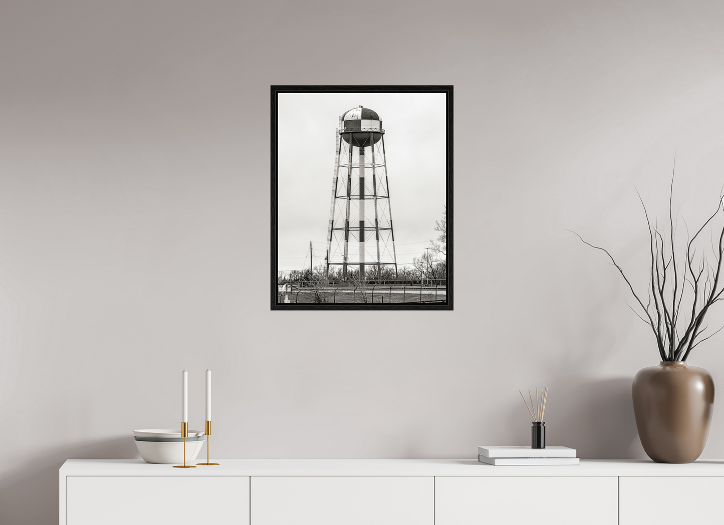 20 x 25″, Floater Frame Checkered Water Tower