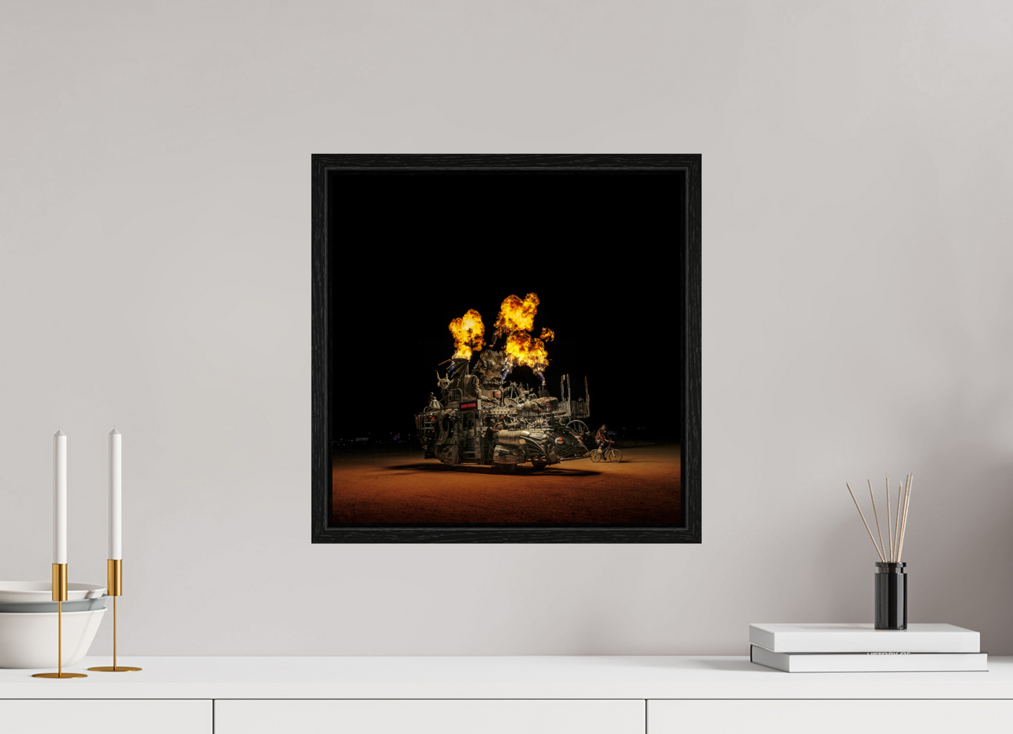 15 x 15″, Floater Frame Burning Man - Art Car Rabid Transit