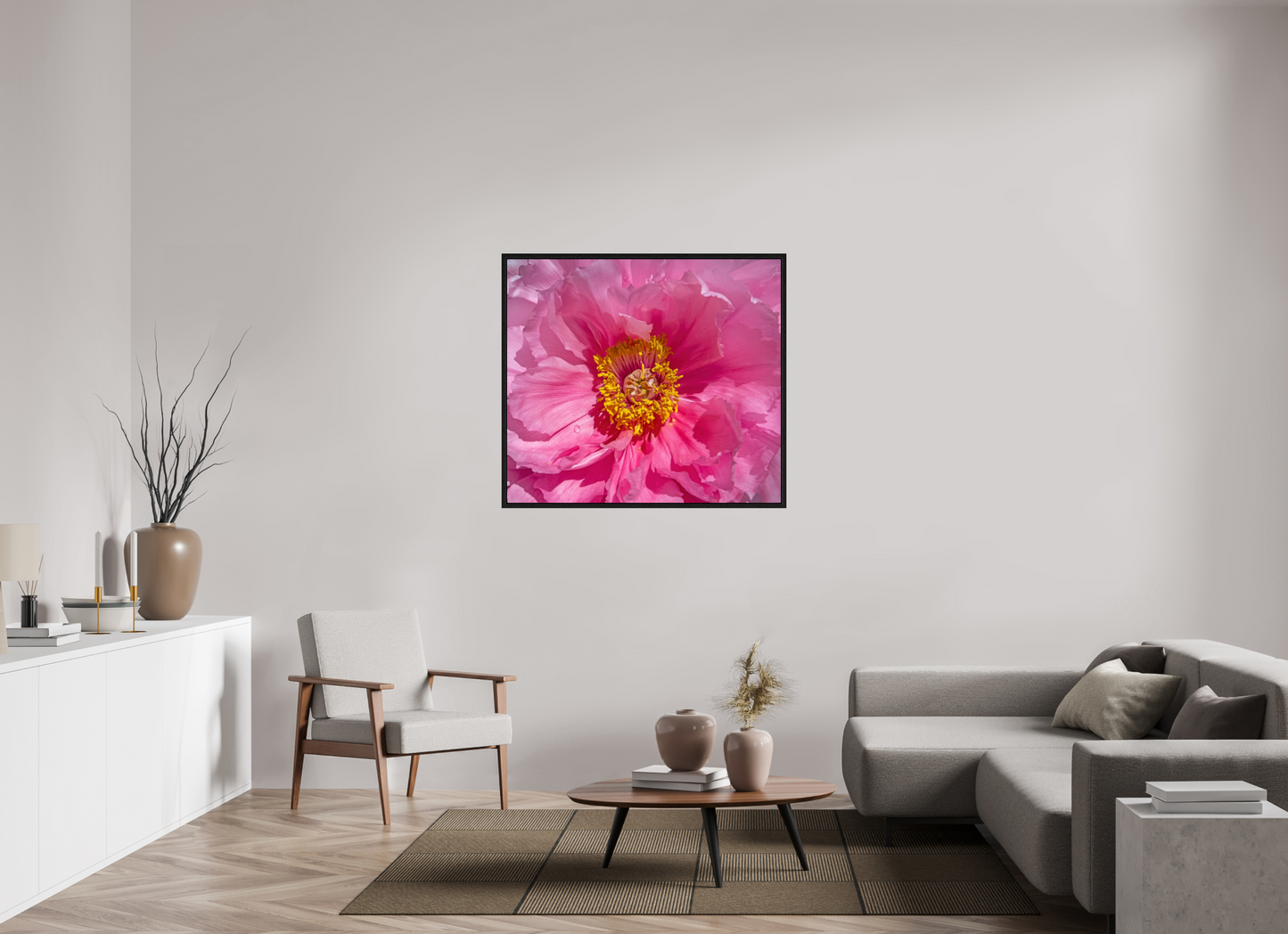 43.8 x 39″, Floater Frame Pink Flower