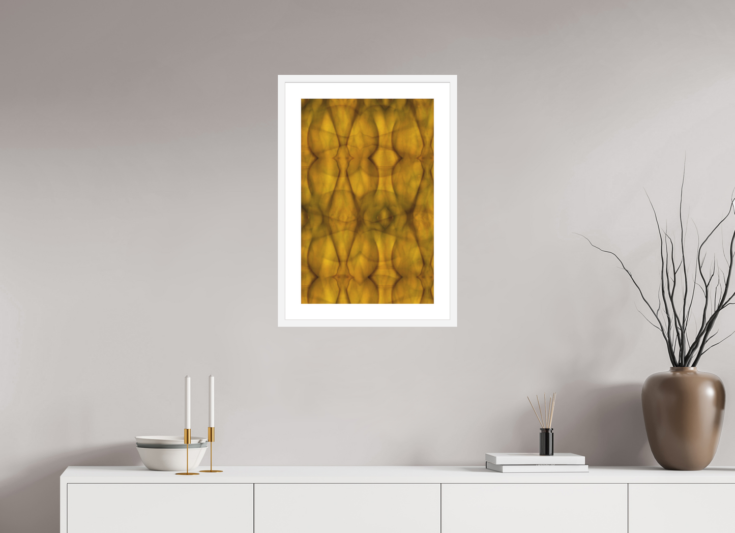 16 x 24.5″, Solid 0.8" White Wood Frame With 2" Natural White Passe-Partout with Museum Glass Abstract No. 73