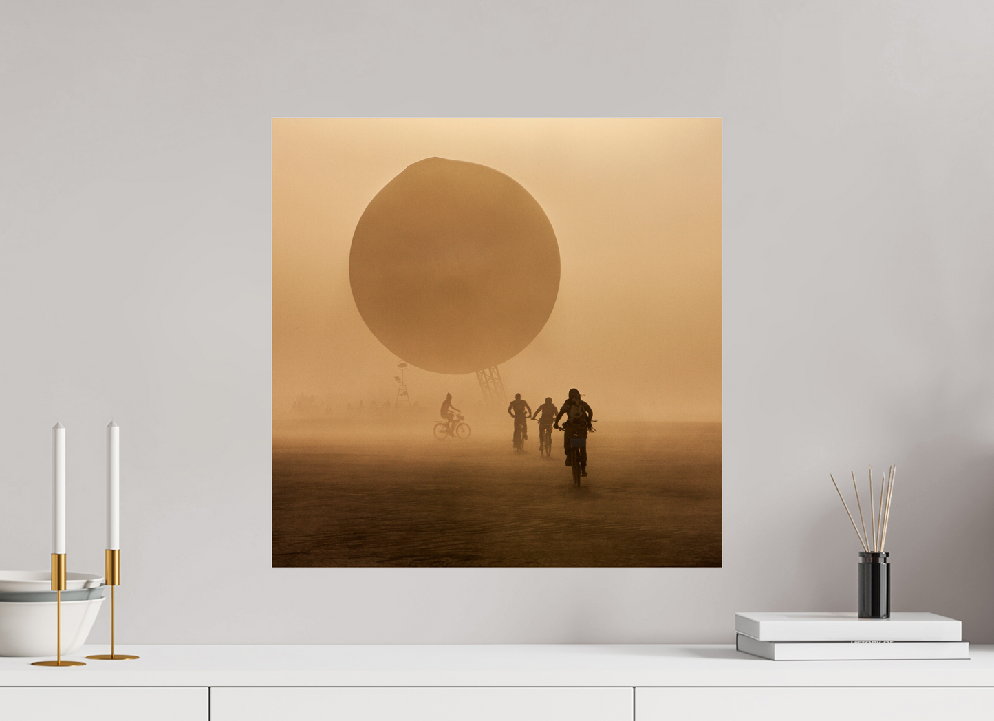 20 x 20″, Frameless Acrylic Glass Burning Man - Weather Balloon and Bikers