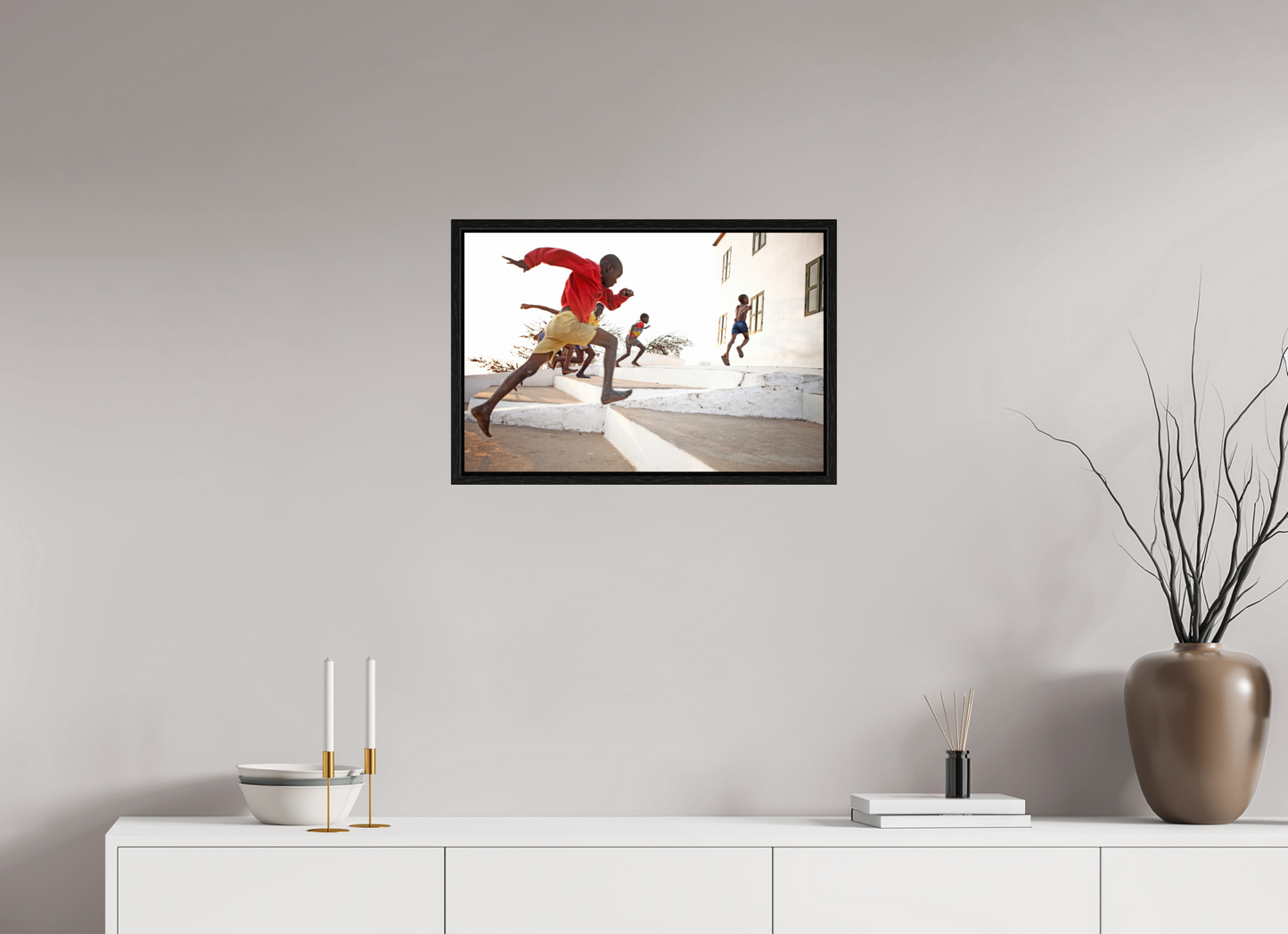 24 x 16″, Floater Frame Angolan Boys Running