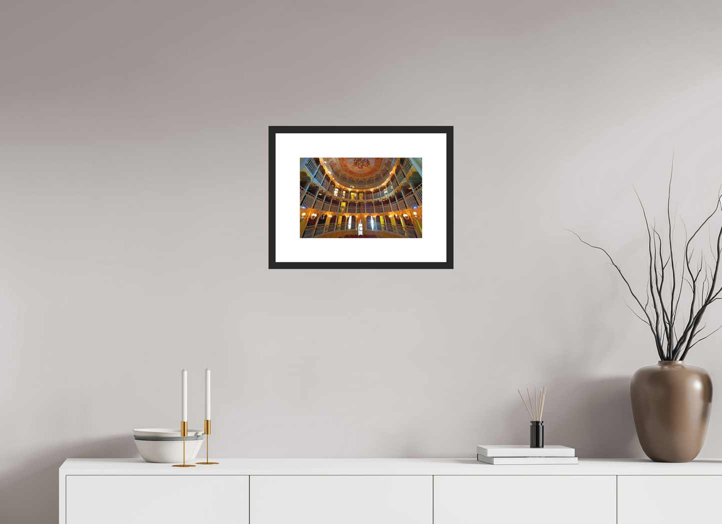 15 x 10″, Solid 0.8" Black Wood Frame With 3" Natural White Passe-Partout with Museum Glass Palazzo Dei Consoli Theatre France