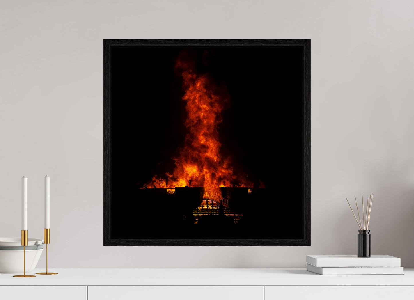 20 x 20″, Floater Frame Burning Man - Flames