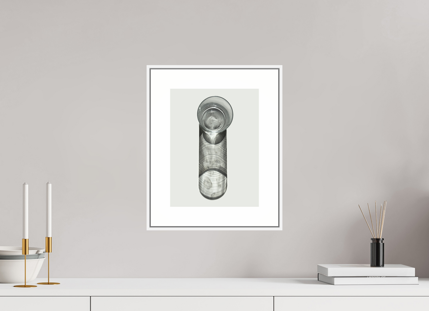 9 x 12″, White Matte Frame Water Glass with Shadow