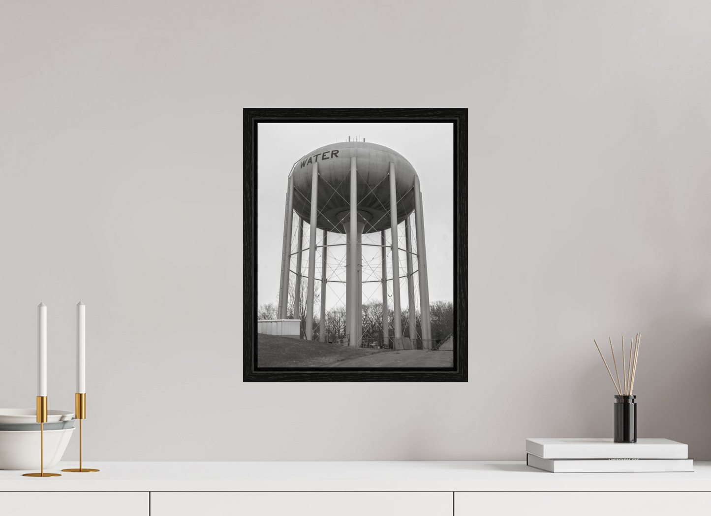 12 x 15″, Floater Frame Grey Water Tower