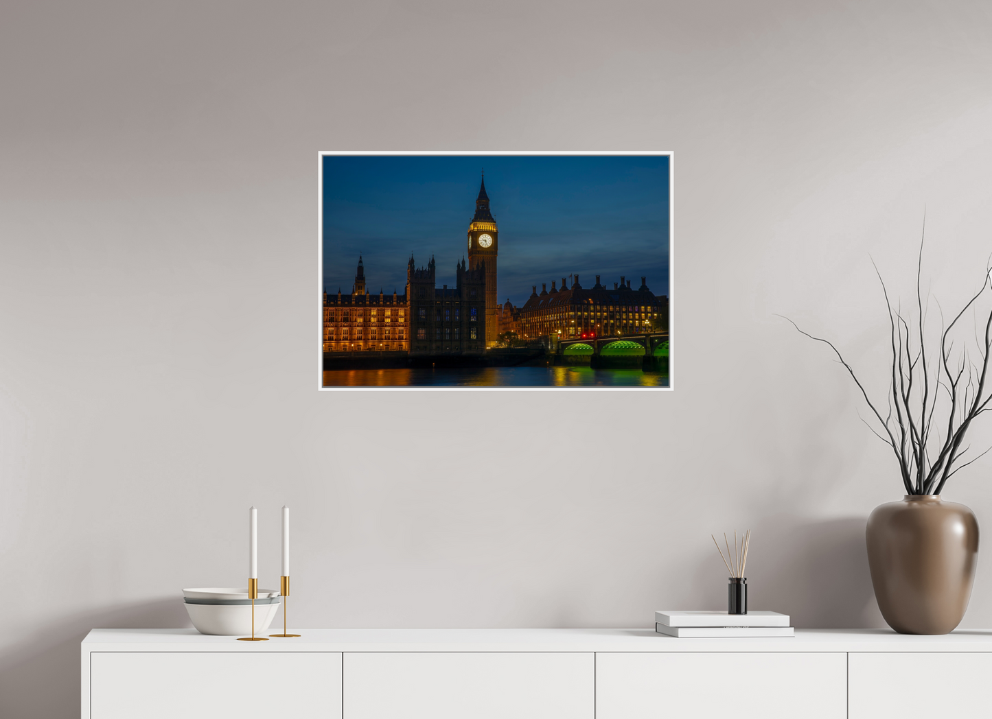 30 x 20″, White Matte Frame, No Border Big Ben