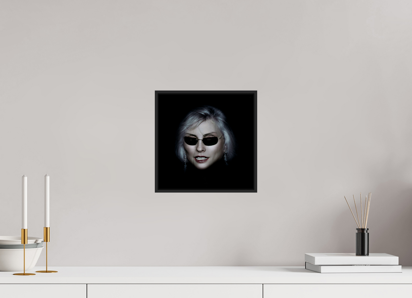 10 x 10″, Black Matte Frame, No Border Debbie Harry Wearing Glasses