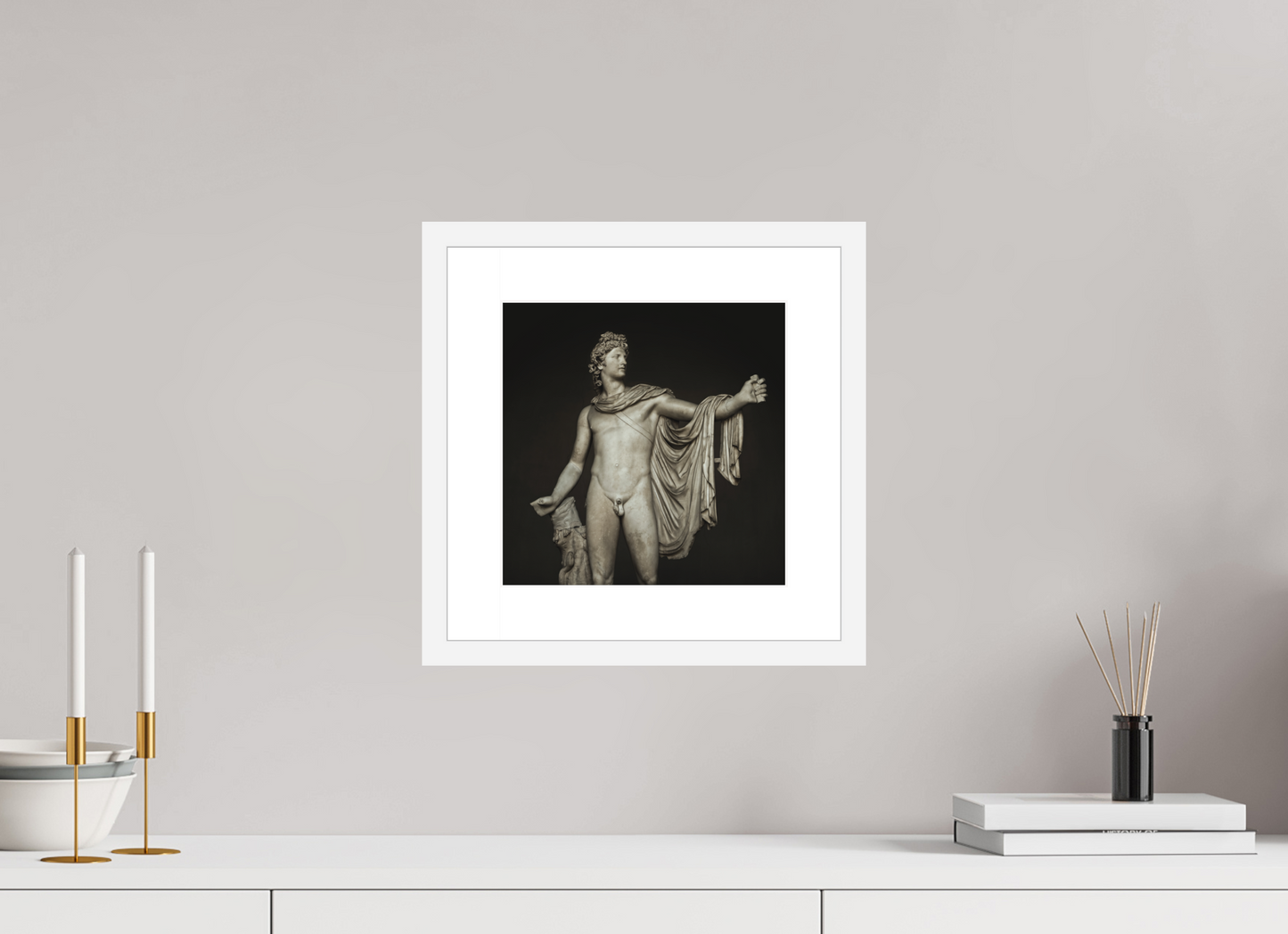 10 x 10″, Solid 0.8" White Wood Frame With 2" Natural White Passe-Partout with Museum Glass Apollo