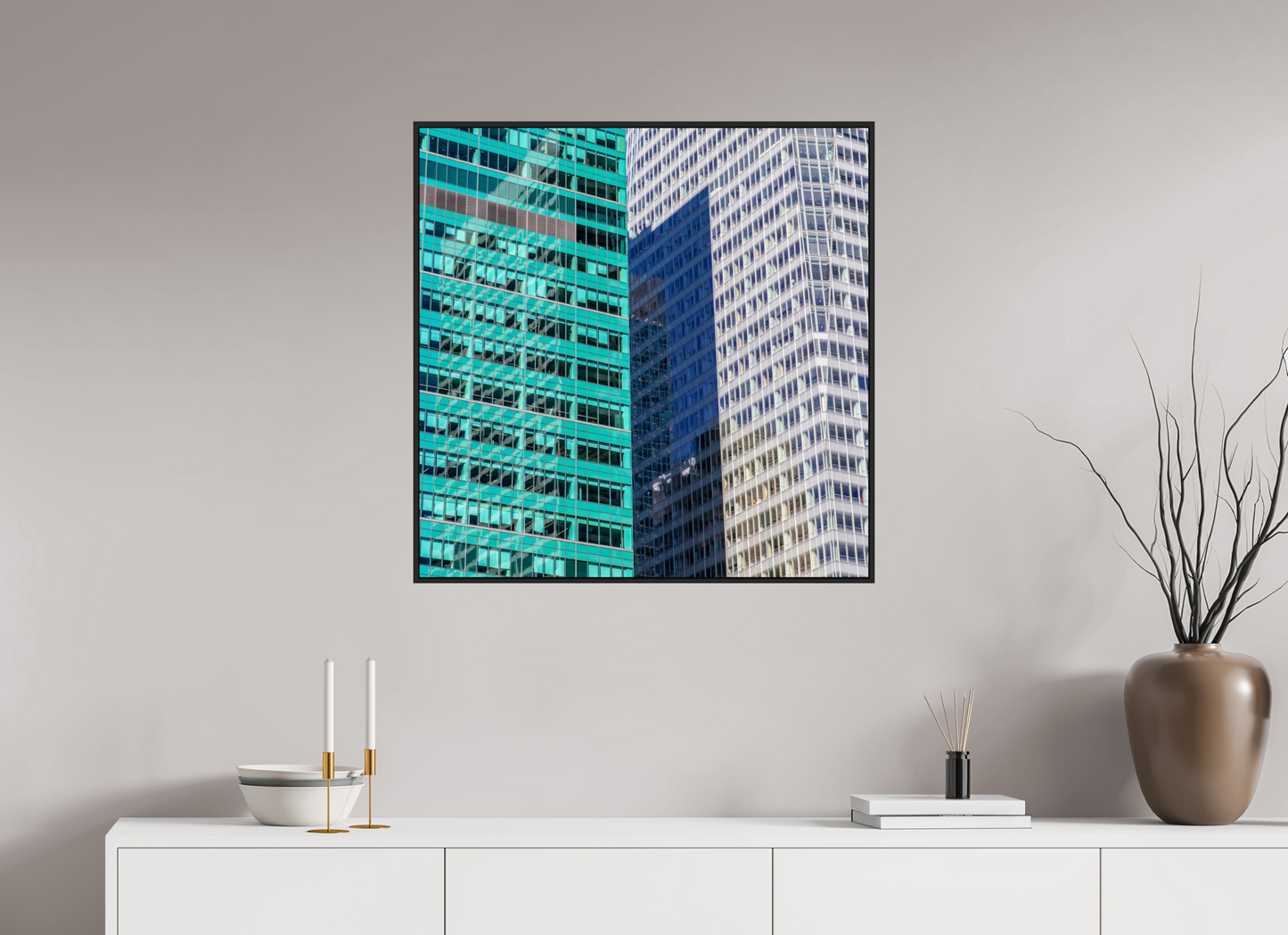 Green and White Office Buildings