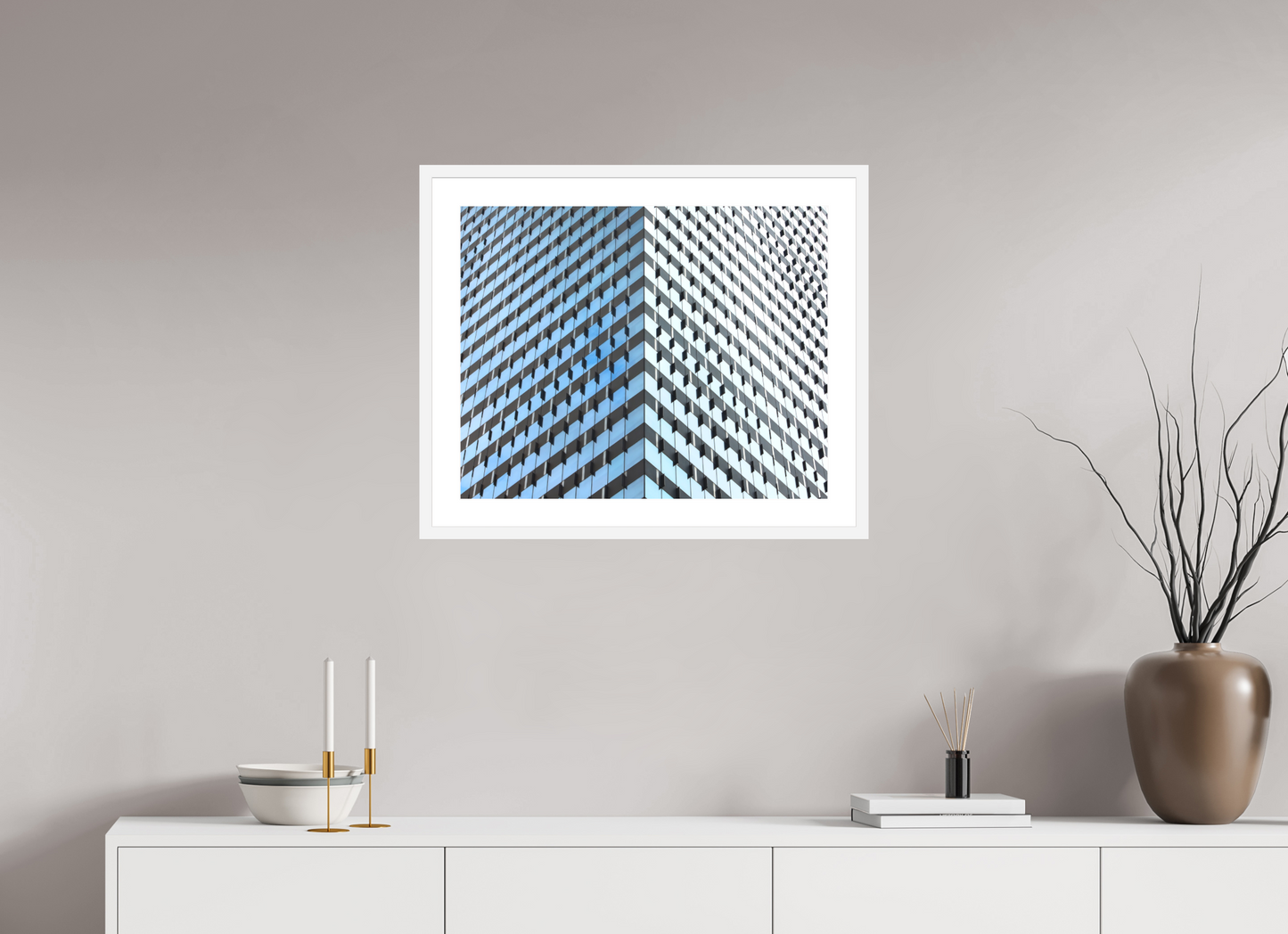 25 x 20″, Solid 0.8" White Wood Frame With 2" Natural White Passe-Partout with Museum Glass Glass Facade