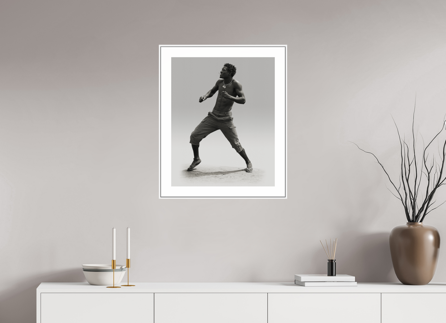 20 x 25″, White Matte Frame Angolan Man Dancing