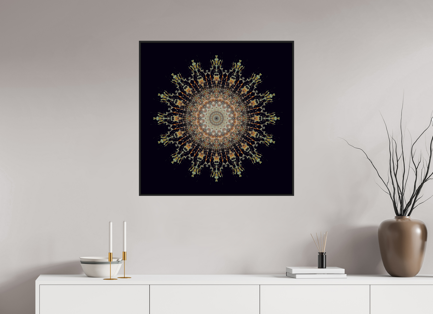 30 x 30″, Black Matte Frame, No Border Water Mandala No. 4092