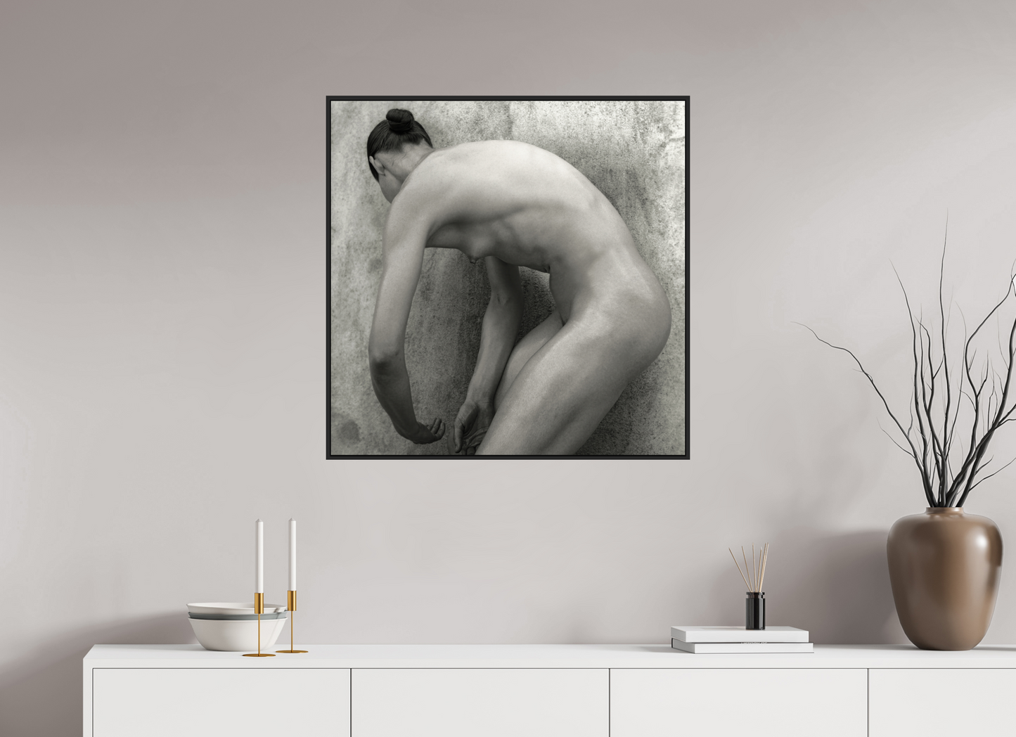 30 x 30″, Black Matte Frame, No Border Nude No.60 - square