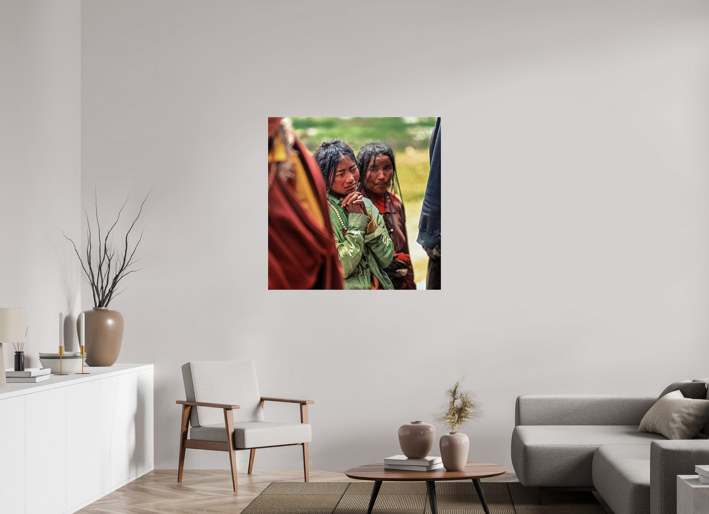 40 x 40″, Frameless Acrylic Glass Tibetan Girl in Green Jacket