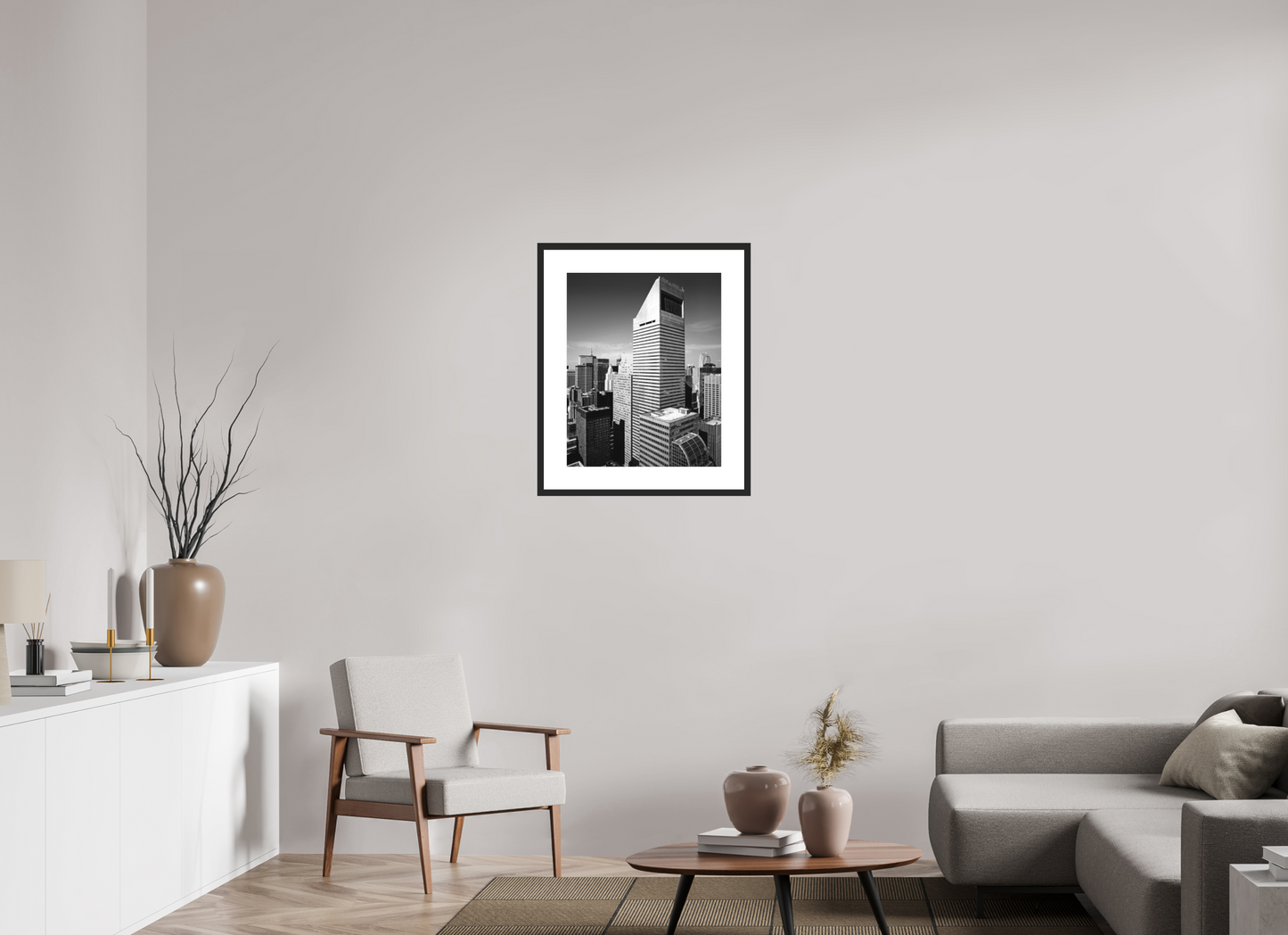 20 x 25″, Solid 0.8" Black Wood Frame With 3" Natural White Passe-Partout with Museum Glass Citigroup Tower