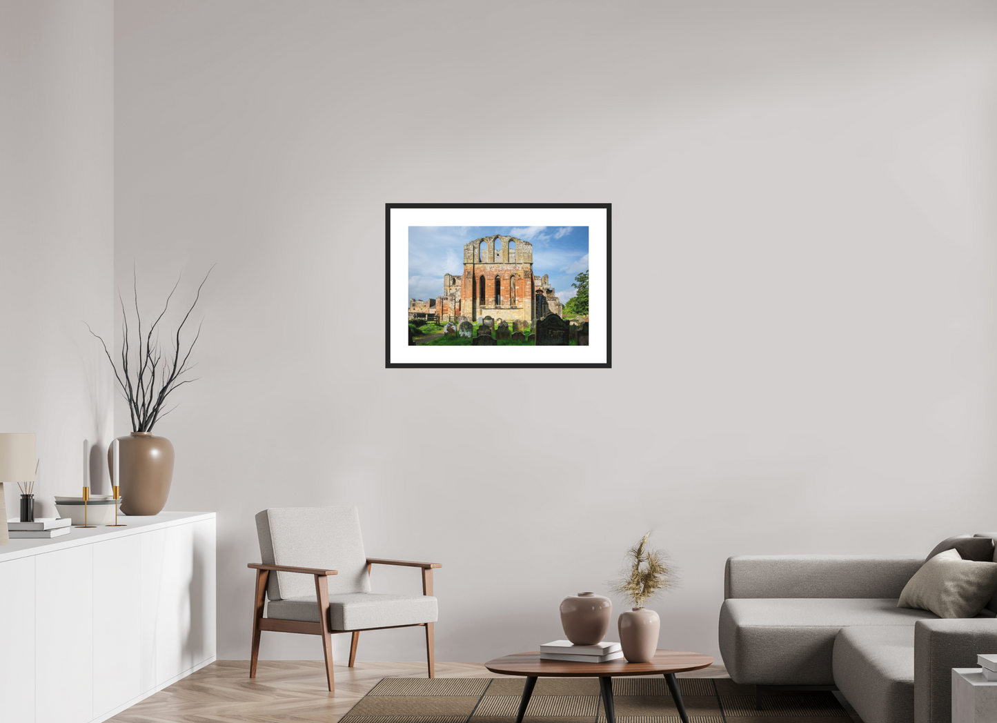 30 x 20″, Solid 0.8" Black Wood Frame With 3" Natural White Passe-Partout with Museum Glass Ruins of Cathedral of Saint Andrew
