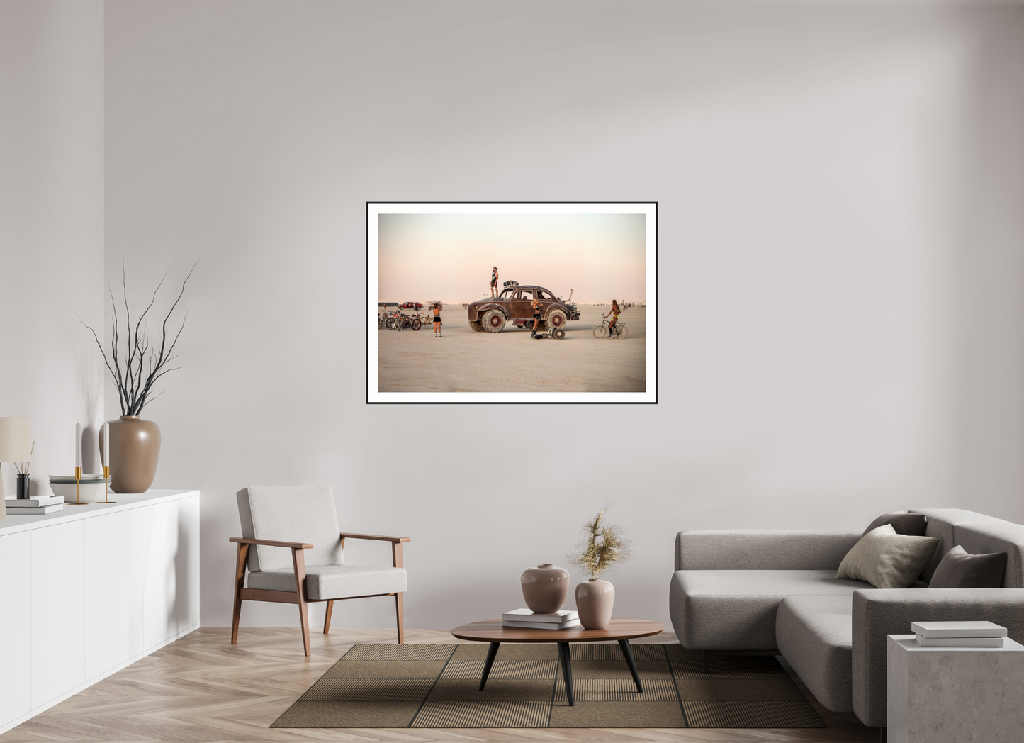 54 x 36″, Black Matte Frame Burning Man - Art Car Large VW FF