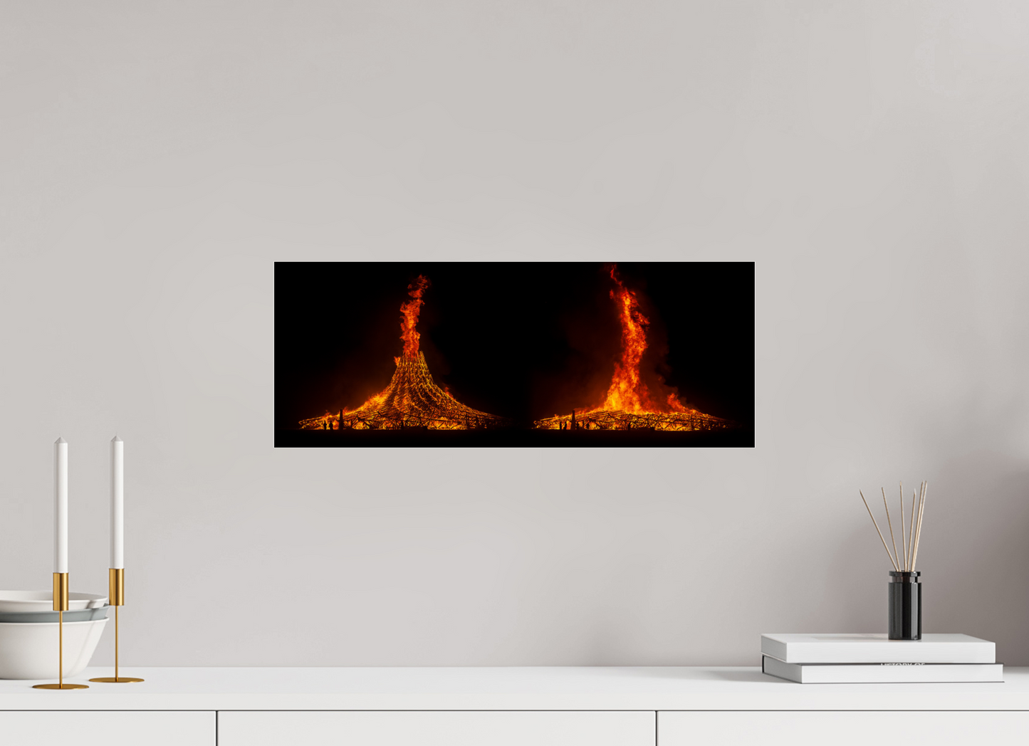 20.7 x 8″, Frameless Acrylic Glass Burning Man - Temple Burn