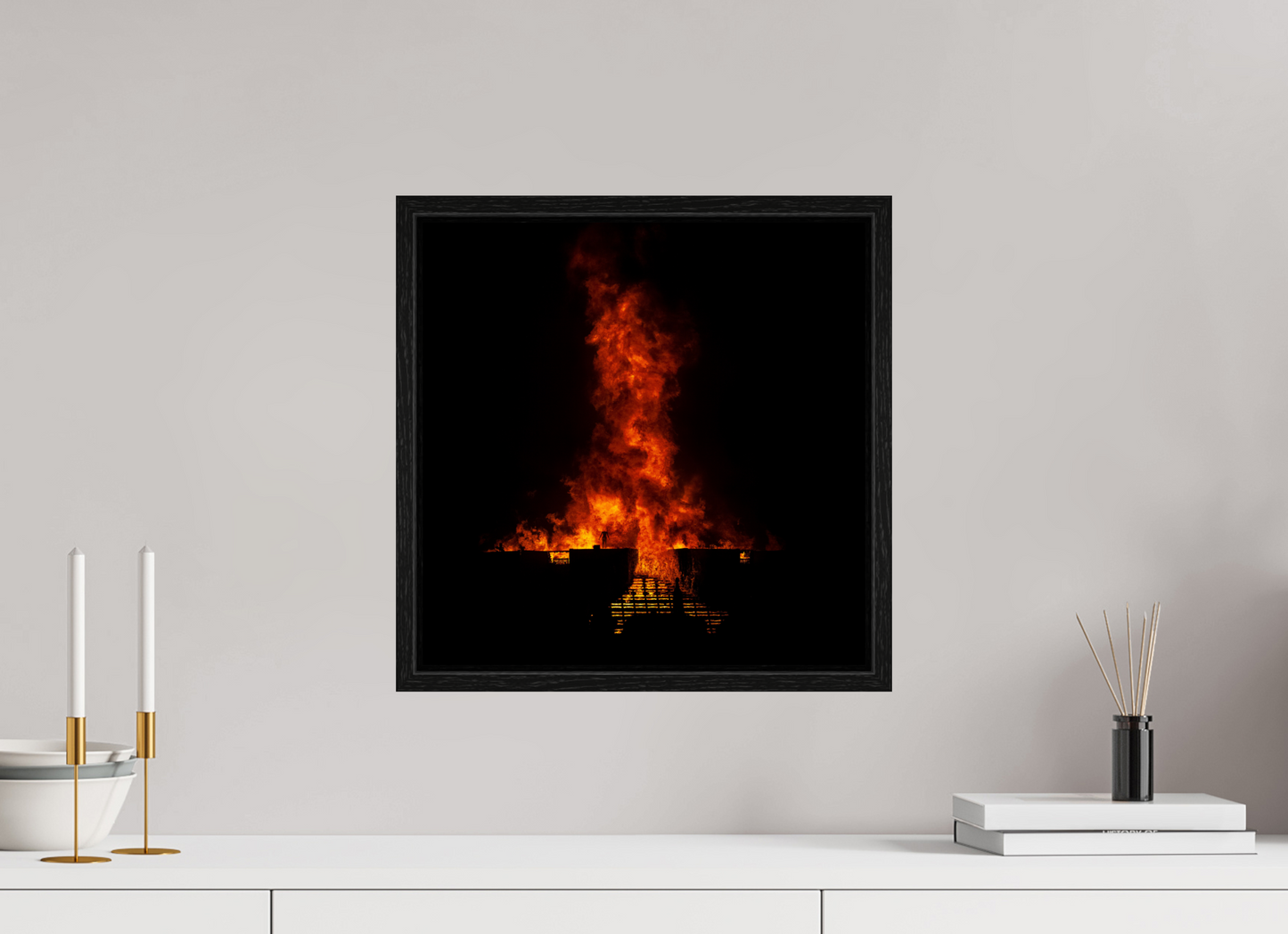 15 x 15″, Floater Frame Burning Man - Flames