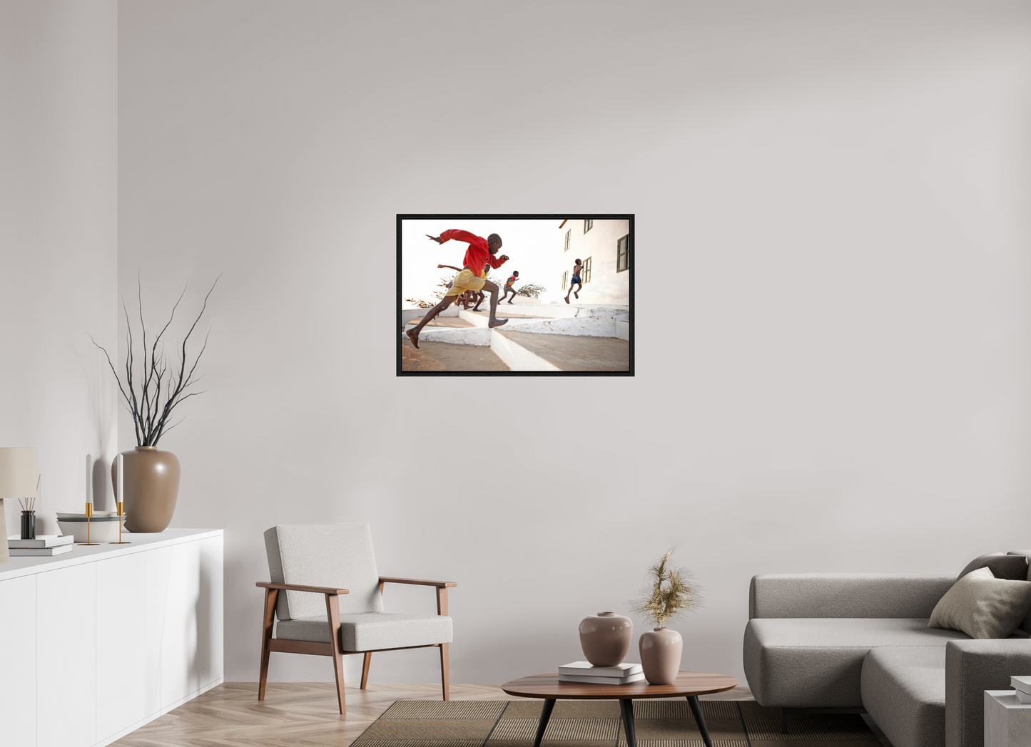 36 x 24″, Floater Frame Angolan Boys Running