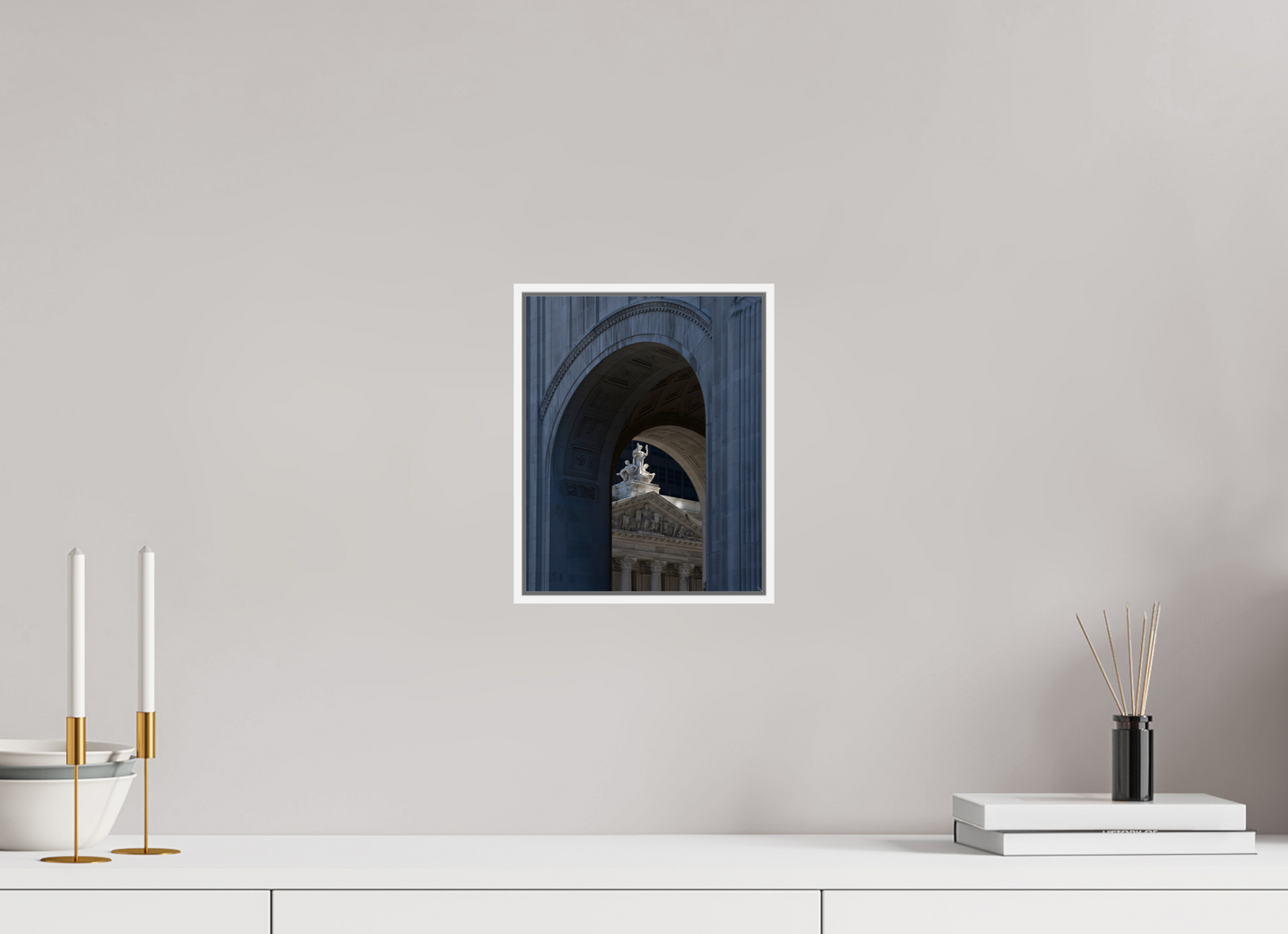 8 x 10″, White Matte Frame, No Border Arches with Sculptures